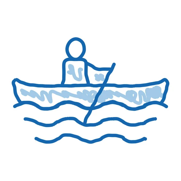 Ruderboot Kanufahren Skizze Symbol Vektor Handgezeichnetes Blaues Doodle Line Art — Stockvektor