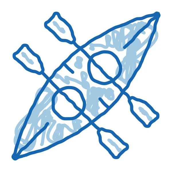 独木舟素描图标矢量 手绘蓝色涂鸦线艺术标志 孤立的符号说明 — 图库矢量图片