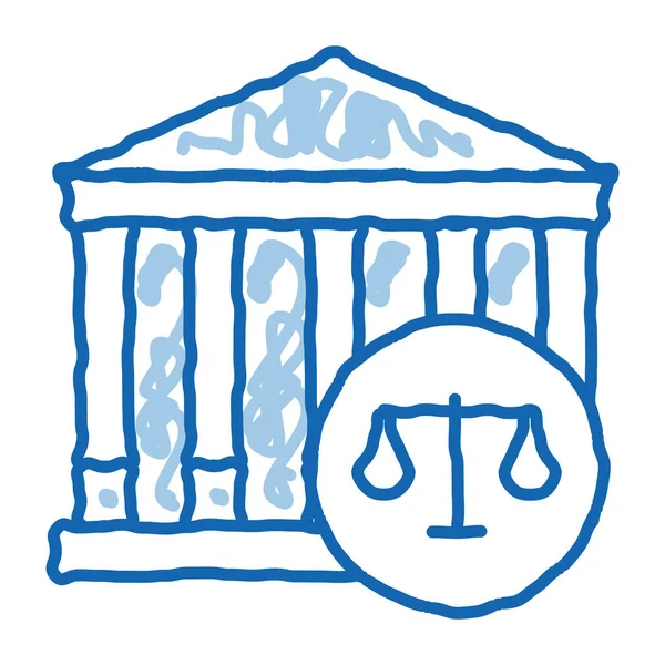 Legge Del Tribunale Giudizio Schizzo Icona Vettore Disegnato Mano Blu — Vettoriale Stock