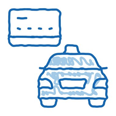 Taksi Hizmetleri için Kredi Kartı Ödemesi Çevrimiçi Koleksiyon taslak ikonu vektörü. El çizimi mavi çizgili tabela. izole edilmiş sembol çizimi