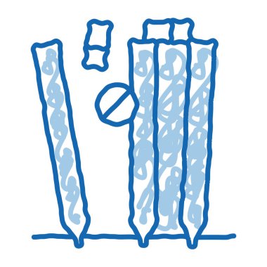 Kriket ekipmanı taslak ikon vektörü. El çizimi mavi çizgili çizgili sanat eseri. izole edilmiş sembol çizimi