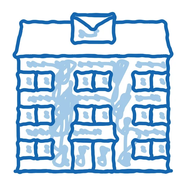 郵便局郵便輸送会社のスケッチアイコンベクトル 手描きの青いドアラインアートサイン 孤立したシンボルイラスト — ストックベクタ