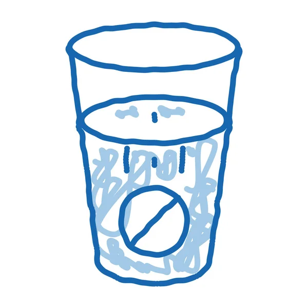 Bicchiere Acqua Assunzione Pillole Supplementi Schizzo Icona Vettore Disegnato Mano — Vettoriale Stock