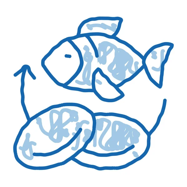 Fish Nutrients Supplementen Schets Pictogram Vector Met Hand Getekend Blauw — Stockvector