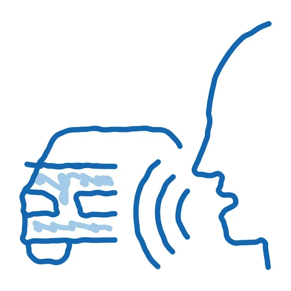 Вектор Значка Управления Голосом Машины Ручной Рисунок Синей Линией Рисунка — стоковый вектор