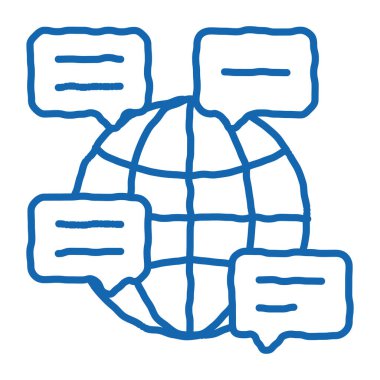 Çevrimiçi Sohbet taslak ikon vektörü. El çizimi mavi karalama çizgisi. Çevrimiçi sohbet tabelası. izole edilmiş sembol çizimi