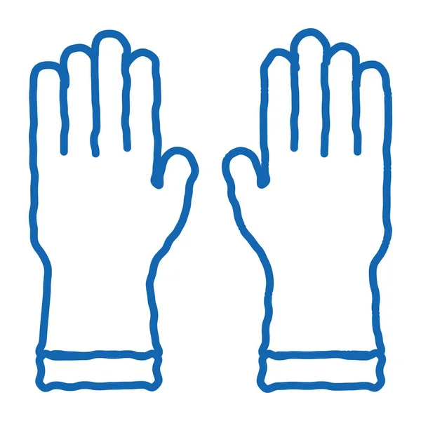 Gants Protection Croquis Icône Vecteur Dessiné Main Bleu Doodle Ligne — Image vectorielle