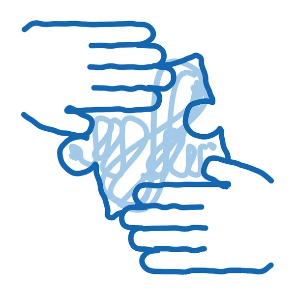 手パズルスケッチアイコンベクトル 手描きの青いドアラインアート手パズル記号 孤立したシンボルイラスト — ストックベクタ