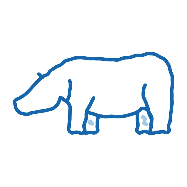 Hippo Sketch Icon Vector Hand Drawn Blue Doodle Line Art — Stock Vector