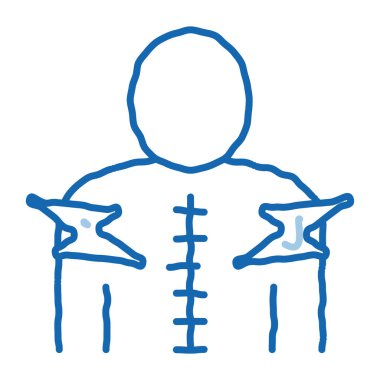 Omurga ağrısı ikon vektörü. El çizimi mavi karalama çizgisi Omurga Ağrısı işareti. izole edilmiş sembol çizimi