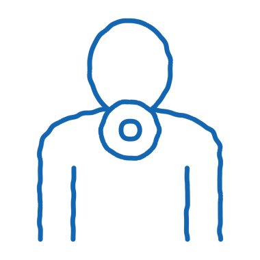 Boyun ağrısı ikon vektörü. El çizimi mavi karalama çizgisi, boyun ağrısı işareti. izole edilmiş sembol çizimi