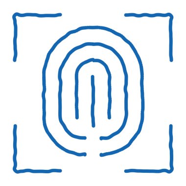 Parmak izi yakın plan taslak ikon vektörünü tara. El çizimi mavi karalama çizgisi, parmak izi taraması, yakın çekim işareti. izole edilmiş sembol çizimi