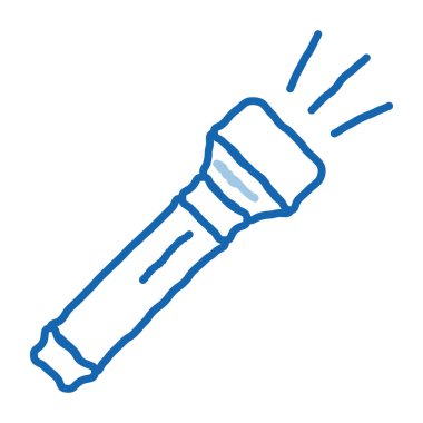 Kişi Cep Feneri taslak ikon vektörü. El çizimi mavi karalama çizgisi El feneri işareti. izole edilmiş sembol çizimi