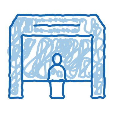 Teyp haçlarını bitir Çizgi çizim ikonu vektörünü tamamla. El çizimi mavi karalama çizgisi Bitir Bant Bitir Çizgisi tabelası. izole edilmiş sembol çizimi