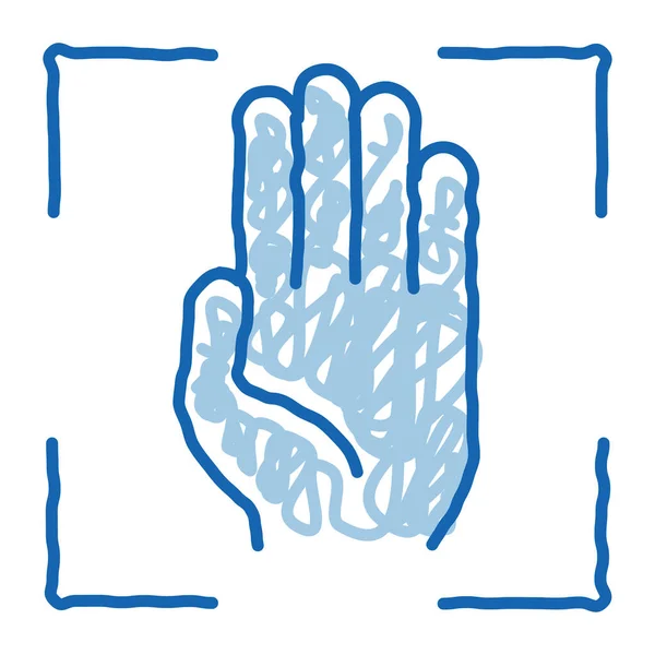 Persona Handprint Escanear Vector Icono Boceto Arte Línea Garabato Azul — Vector de stock