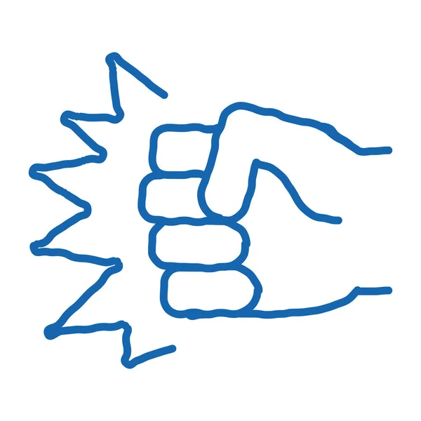 Kracht Vuist Punch Schets Icoon Vector Met Hand Getekend Blauw — Stockvector