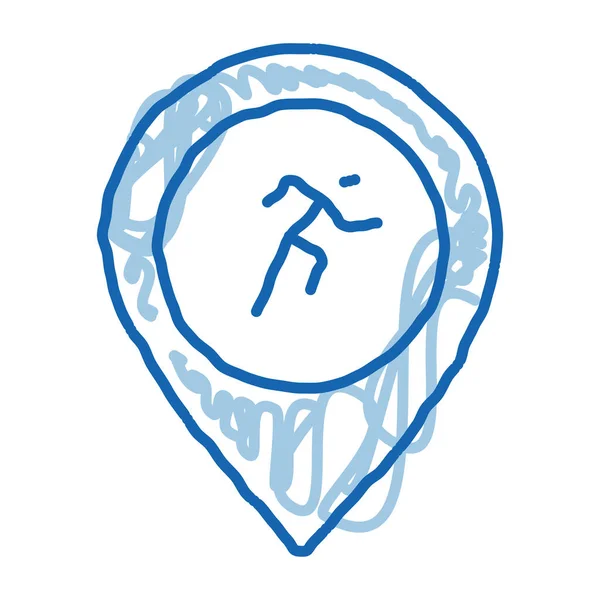 跑步运动员地理定位草图图标矢量 手绘蓝色涂鸦线艺术跑步者运动员地理定位标志 孤立的符号说明 — 图库矢量图片