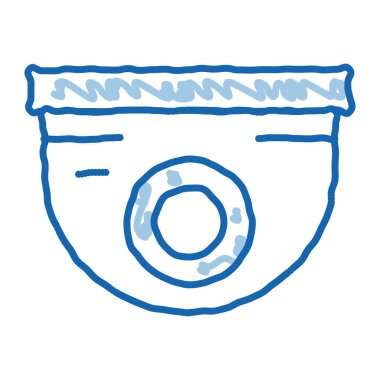 Güvenlik kamerası ikon vektörünü çiziyor. El çizimi mavi çizgili sanat eseri güvenlik kamerası işareti. izole edilmiş sembol çizimi