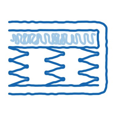 Mattress Springs Köpük taslak ikonu vektörü. El çizimi mavi karalama çizgisi. Mattress Springs Köpük tabelası. izole edilmiş sembol çizimi