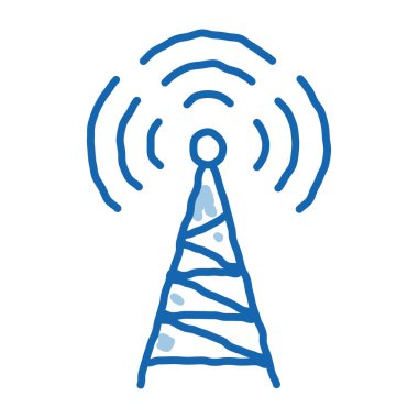 Radyo kulesi anten ikon vektörünü çiz. El çizimi mavi karalama çizgisi Radyo Kulesi Anten işareti. izole edilmiş sembol çizimi