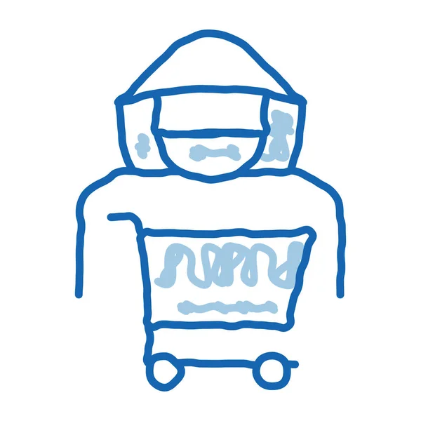 Carrinho Compras Thief Sketch Icon Vector Mão Desenhado Azul Doodle — Vetor de Stock