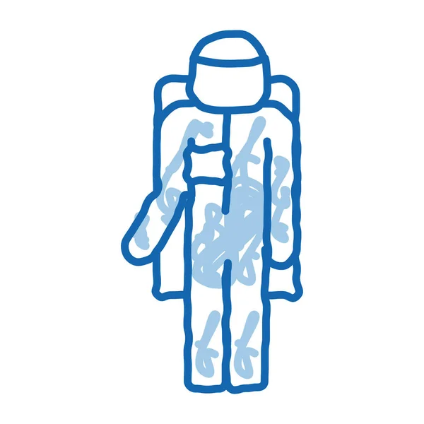 宇航员宇宙服草图图标矢量 手绘蓝色涂鸦线艺术宇航员宇宙服的标志 孤立的符号说明 — 图库矢量图片