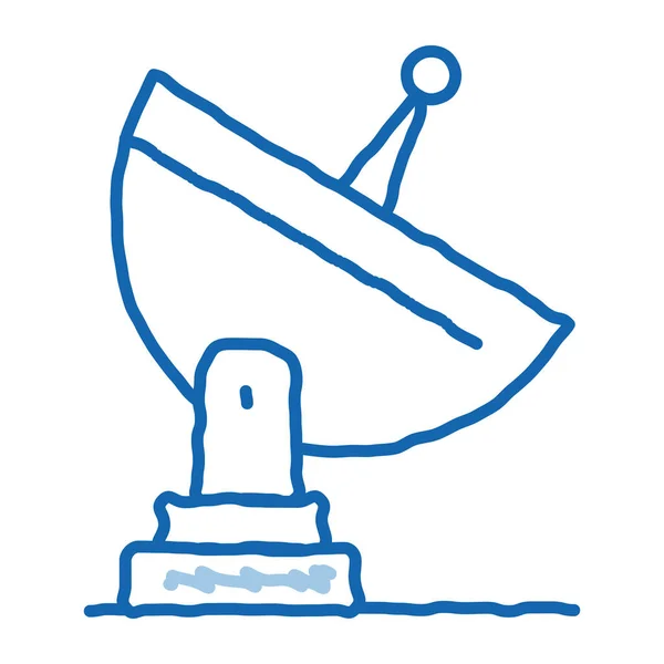 Satelliten Radioantennen Skizzensymbol Vektor Handgezeichnetes Blaues Doodle Line Art Satelliten — Stockvektor