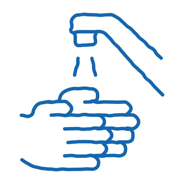 Руки Моющие Воду Кран Эскиз Иконки Вектор Ручной Рисунок Синие — стоковый вектор