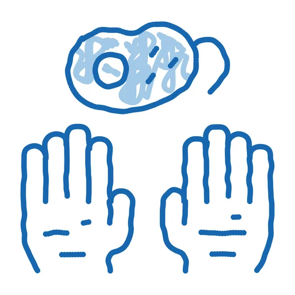 Schmutzige Hände Und Bakterien Skizzieren Symbolvektor Handgezeichnete Blaue Doodle Line — Stockvektor