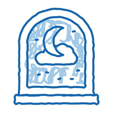 Ay, Yıldızlar ve Bulut taslak ikon vektörü. El çizimi mavi çizgili Ay, Yıldızlar ve Bulut işareti. izole edilmiş sembol çizimi