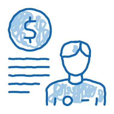 Futbolcu ve Bozuk Para taslak ikonu vektörü. El çizimi mavi karalama çizgisi. Futbol oyuncusu ve bozuk para işareti. izole edilmiş sembol çizimi