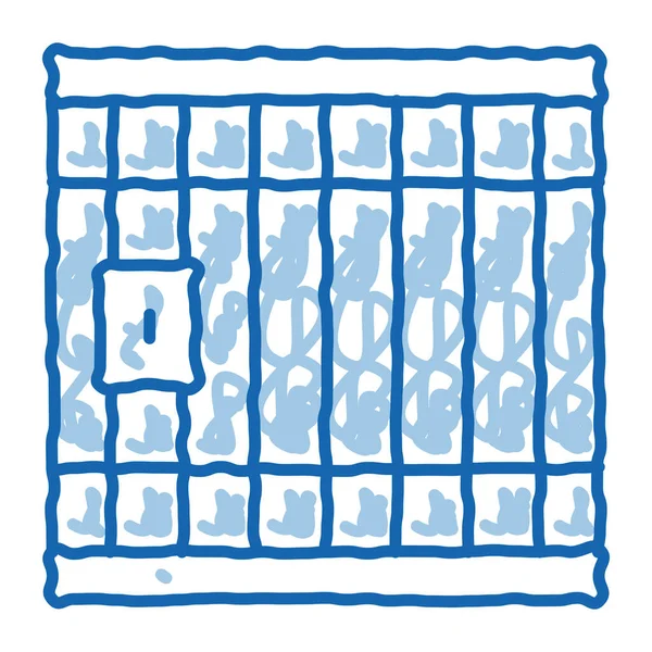 Police Prison Bar Gate Croquis Icône Vecteur Dessiné Main Bleu — Image vectorielle