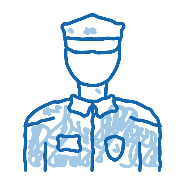 Полицейский Полицейском Костюме Вектор Значка Ручной Рисунок Синей Линии Каракули — стоковый вектор