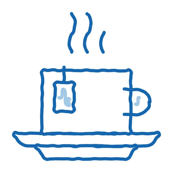 Hot Tea Drink Cup Skizze Symbol Vektor Handgezeichnetes Blaues Doodle — Stockvektor