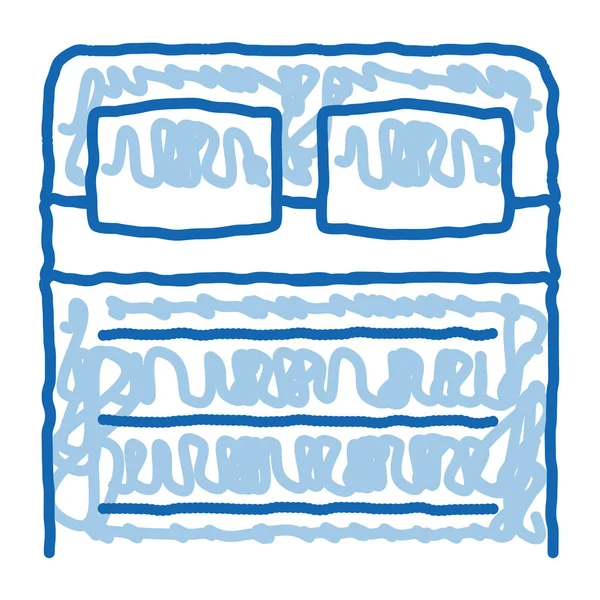 Comfortabele Double Bed Schets Icoon Vector Handgetekende Blauwe Doodle Lijn — Stockvector