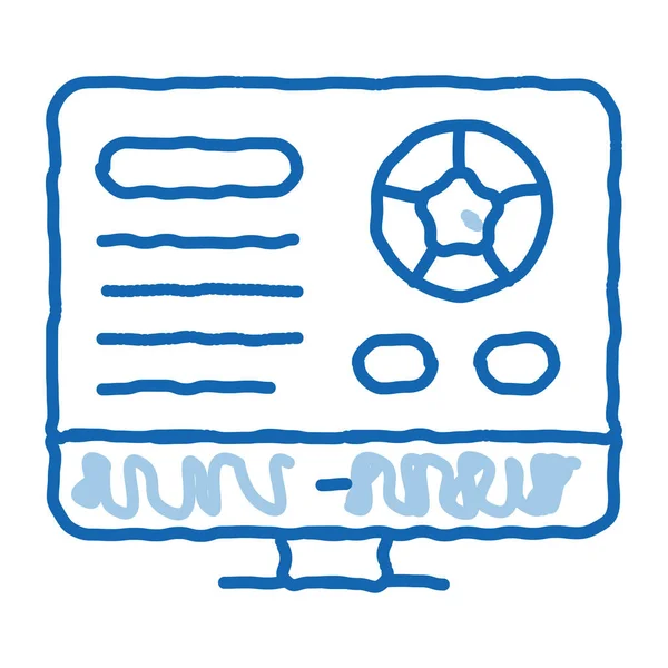 Soccer Website Screen Sketch Icon Vector Inglês Mão Desenhado Azul — Vetor de Stock