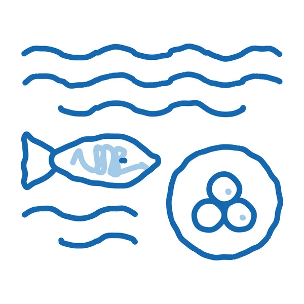 鱼鱼子酱草图图标矢量 手绘蓝色涂鸦线艺术鱼鱼群鱼子酱标志 孤立的符号说明 — 图库矢量图片
