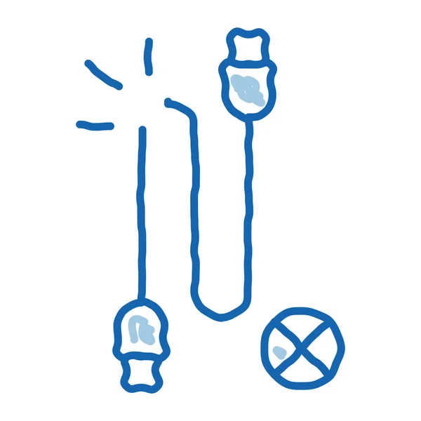 电缆分解草图图标向量 手绘蓝色涂鸦线艺术电缆断裂标志 孤立的符号说明 — 图库矢量图片