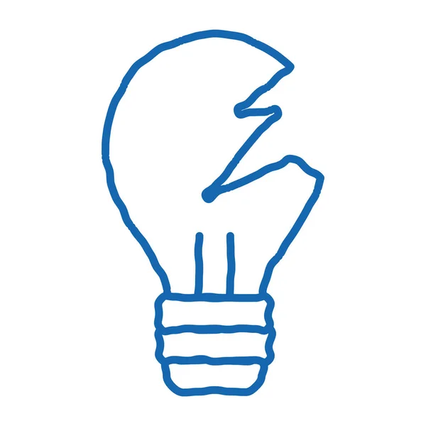 Vecteur Icônes Croquis Ampoule Détruite Dessiné Main Bleu Doodle Ligne — Image vectorielle