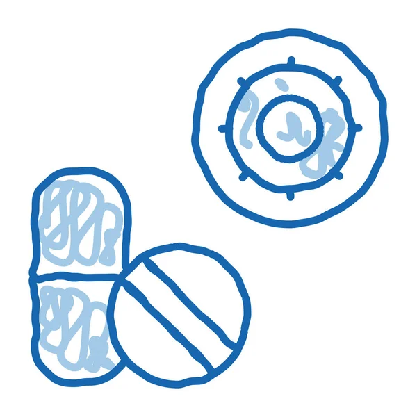 Pills Virus Sketch Icon Vector 손으로 바이러스 고립된 상징적 — 스톡 벡터