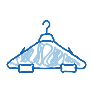 Kumaş taslak ikonu vektörü için askı. El çizimi mavi karalama çizgisi. Kumaş tabela için resim askısı. izole edilmiş sembol çizimi