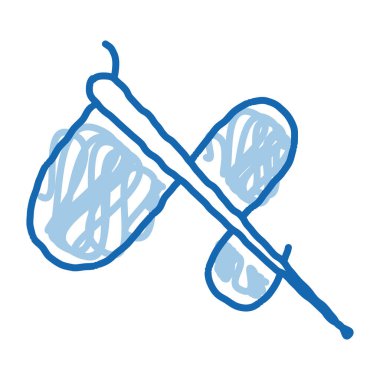 İğne ve İplik taslak ikon vektörü. El çizimi mavi karalama çizgisi iğne ve iplik işareti. izole edilmiş sembol çizimi