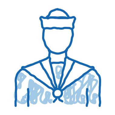 Denizci Silueti taslak ikon vektörü. El çizimi mavi çizgili sanat eseri denizci silueti işareti. izole edilmiş sembol çizimi