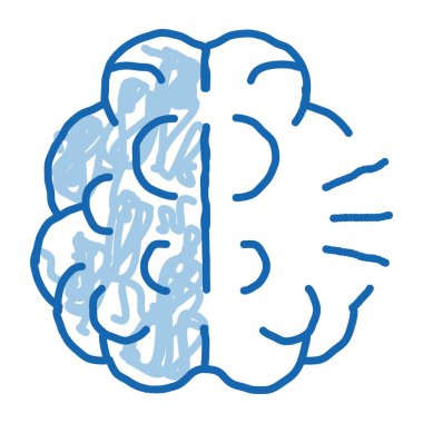 İnsan beyni ikon vektörünü çizer. El çizimi mavi karalama çizgisi insan beyni işareti. izole edilmiş sembol çizimi