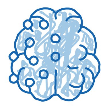 Beyin Noktaları taslak ikon vektörü. El çizimi mavi karalama çizgisi Beyin Noktaları işareti. izole edilmiş sembol çizimi