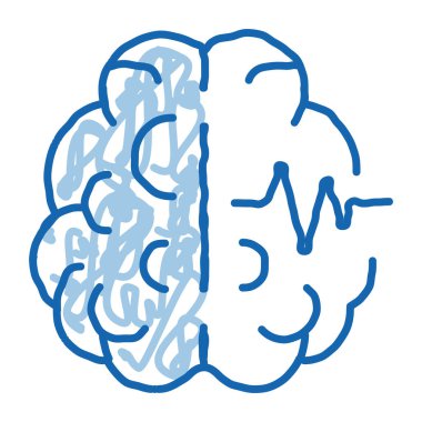 Brain Impulse taslak ikon vektörü. El çizimi mavi karalama çizgisi, beyin dürtüsü işareti. izole edilmiş sembol çizimi