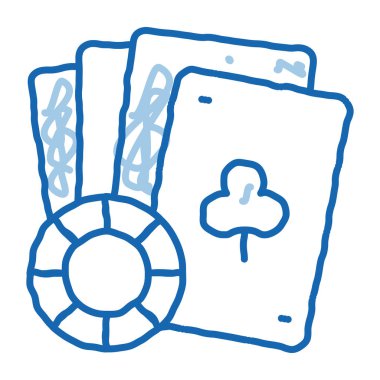 Kart taslak ikon vektörü oynanıyor. El çizimi mavi karalama çizgisi, iskambil kağıdı işareti. izole edilmiş sembol çizimi