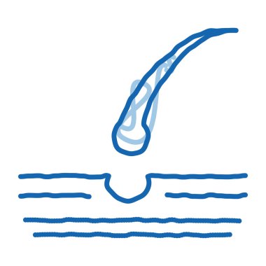 Saç taslak ikonu vektörü uzuyor. El çizimi mavi karalama çizgisi saç tabelgesi uzatıyor. izole edilmiş sembol çizimi