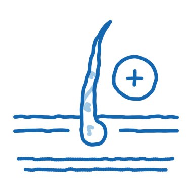 Saç taslak ikonu vektörü uzuyor. El çizimi mavi karalama çizgisi saç tabelgesi uzatıyor. izole edilmiş sembol çizimi