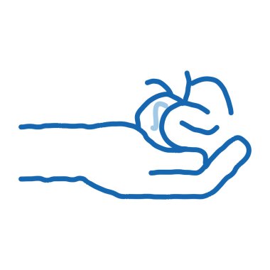 El Tutma Kılı taslak ikonu vektörü. El çizimi mavi karalama çizgisi, el ele tutuşma işareti. izole edilmiş sembol çizimi